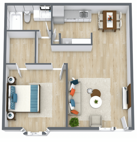 1 Bed 1 Bath Floor Plan at Anson at North Hills, Raleigh, NC